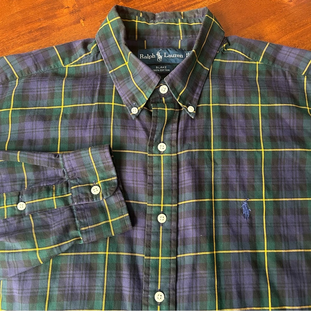 Ralph Lauren Blake Navy Plaid 100% Cotton Long Sleeve Woven Button Down Shirt